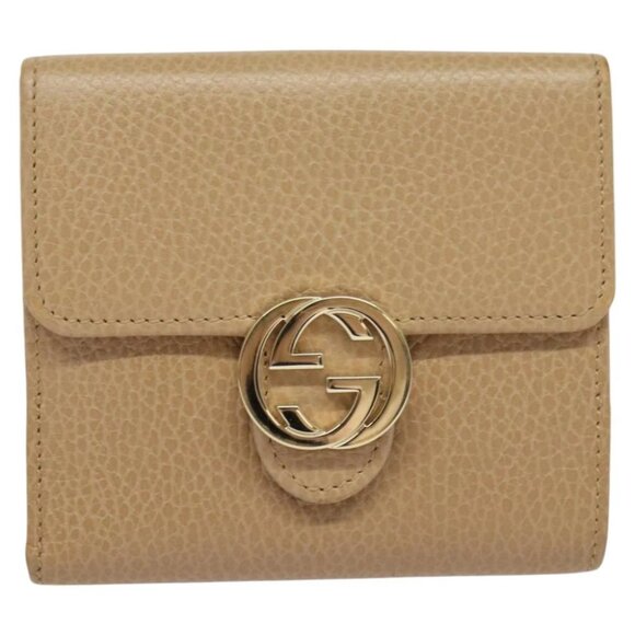 GUCCI Wallet Leather Outlet Beige Gold 615525 Auth MY069V - Picture 1 of 15